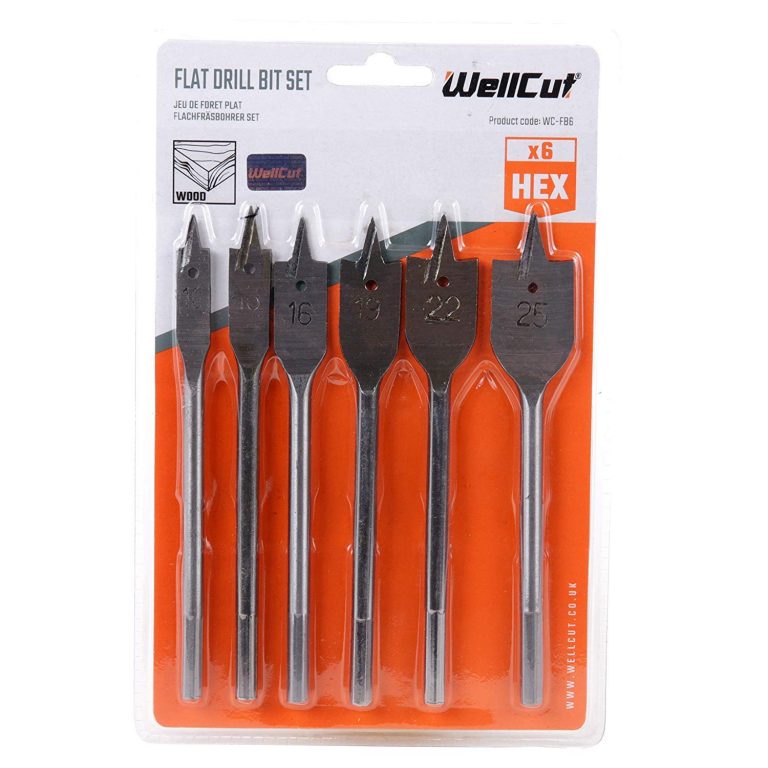 Wellcut 6PC 1/4" Hex Flat Spade Wood Drill Bit Set Hole Cutter Bore 10mm 13mm 16mm 19mm 22mm