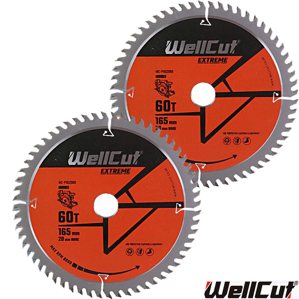 WellCut TCT Saw Blade 165mm x 60T x 20mm Bore for Dewalt DWS520, GKT55